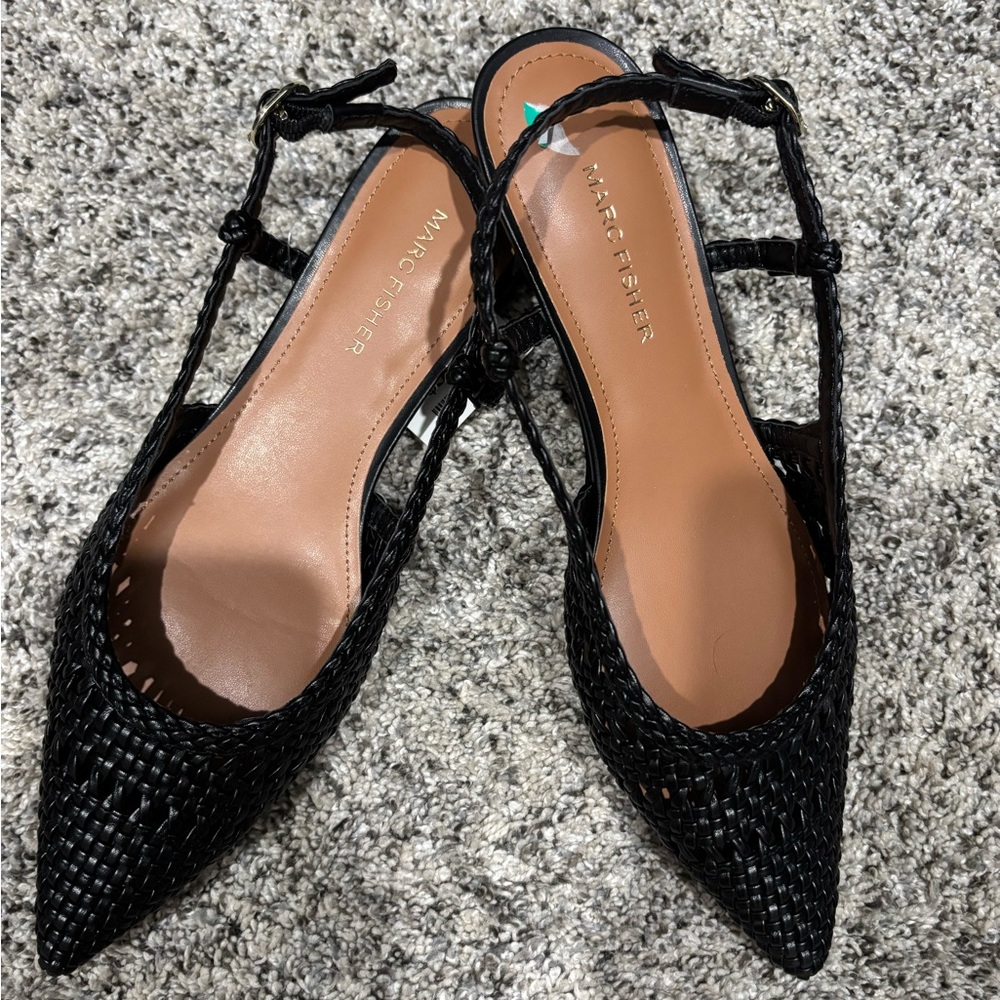 Marc Fisher Black Flats with Pointed Toe and Textured Finish